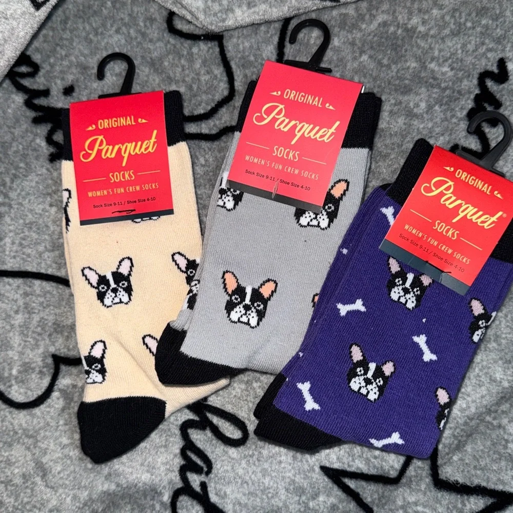 Women’s Novelty Graphic Crew Socks 3-Pairs- Pugs New
